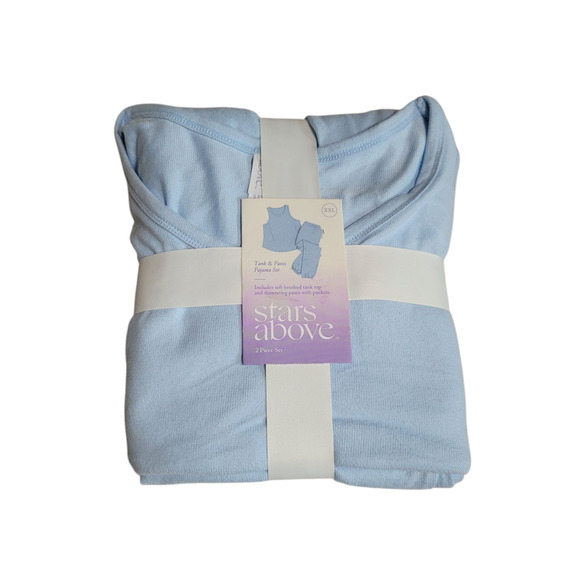 Stars Above Light Blue Pajama Set Tank Top Drawstring Pants Size XXL - Picture 3 of 9